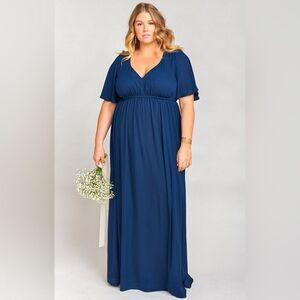 Show Me Your Mumu Emily Empire Waist Maxi Dress  XXL Navy Blue Long Gown